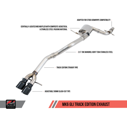 AWE Tuning Mk6 GLI 2.0T - Mk6 Jetta 1.8T Track Edition Exhaust - Diamond Black Tips