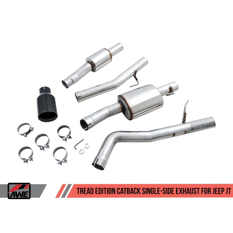 AWE Tuning 20-21 Jeep Gladiator JT 3.6L Tread Edition Cat-Back Single Side Exhaust - Diamond Blk Ti