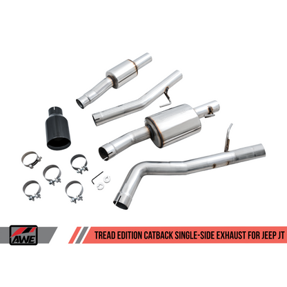 AWE Tuning 20-21 Jeep Gladiator JT 3.6L Tread Edition Cat-Back Single Side Exhaust - Diamond Blk Ti