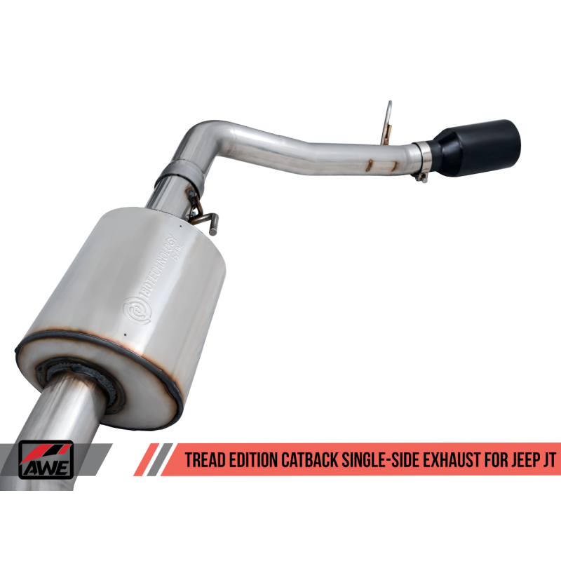 AWE Tuning 20-21 Jeep Gladiator JT 3.6L Tread Edition Cat-Back Single Side Exhaust - Diamond Blk Ti