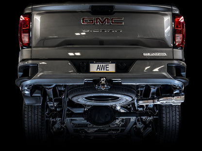 AWE Tuning 4th Gen GM 1500 5.3L 0FG Cat-Back Dual Side Exit (Flat Bumper) - Chrome Tips