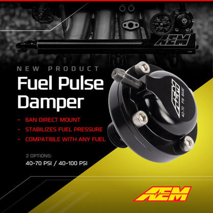 AEM AN6 ORB 40-70psi Fuel Pulse Damper-Fuel Pressure Regulators-AEM