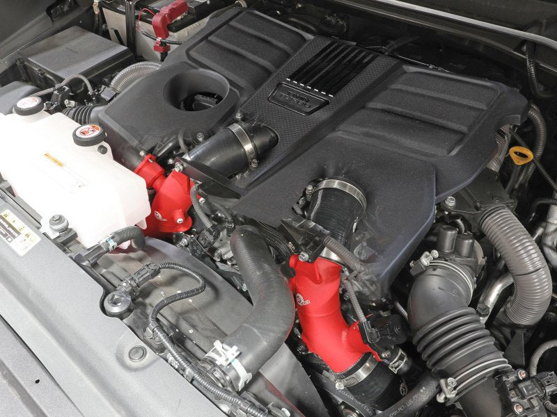 aFe 2022 Toyota Land Cruiser (J300) V6 - 3.5L (tt) BladeRunner 2.5in Aluminum Hot Charge Pipe - Red - Intercoolers - aFe
