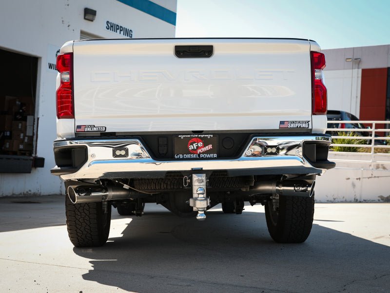 aFe Large Bore - HD 4in 409SS DPF - Back Exhaust System w/Polished Tips 20 GM Diesel Trucks V8 - 6.6L - DPF Back - aFe