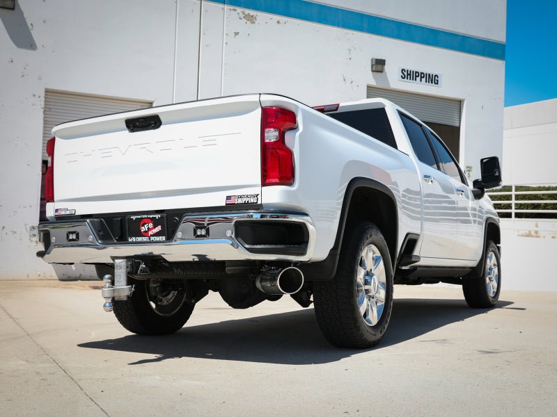 aFe Large Bore - HD 5 IN 409 SS DPF - Back Exhaust System w/Polished Tip 20 - 23 GM Truck V8 - 6.6L - Catback - aFe