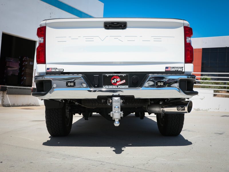 aFe Large Bore - HD 5 IN 409 SS DPF - Back Exhaust System w/Polished Tip 20 - 23 GM Truck V8 - 6.6L - Catback - aFe