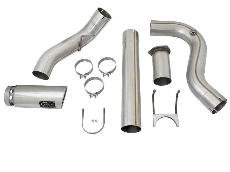 aFe LARGE BORE HD 5in 409 - SS DPF - Back Exhaust w/Polished Tip 2017 Ford Diesel Trucks V8 6.7L (td) - DPF Back - aFe
