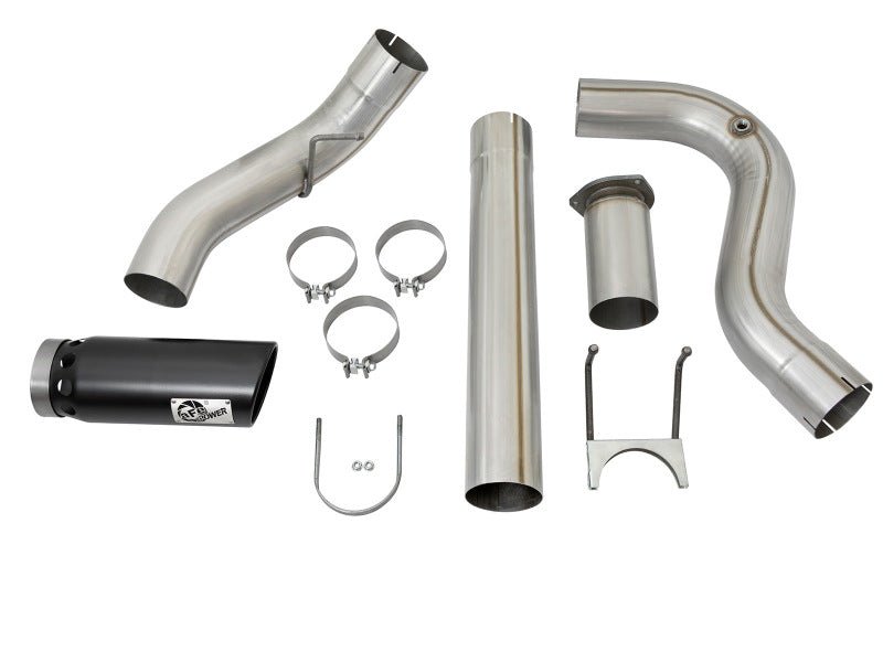 aFe Large Bore - HD 5in DPF Back 409 SS Exhaust System w/Black Tip 2017 Ford Diesel Trucks V8 6.7L(td) - DPF Back - aFe