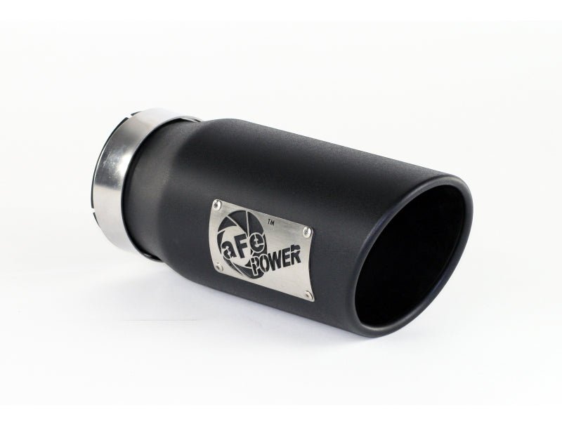 aFe Power Diesel Exhaust Tip Black - 4 in In x 5 out X 12 in Long Bolt On (Right) - Catback - aFe