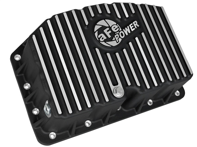 AFE Pro Series Engine Oil Pan Black w/Machined Fins; 11 - 16 Ford Powerstroke V8 - 6.7L (td) - Diff Covers - aFe