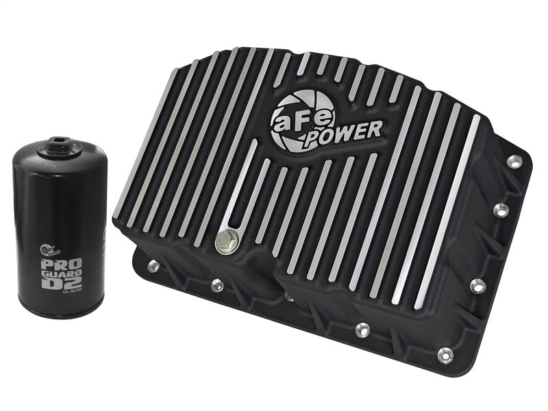 AFE Pro Series Engine Oil Pan Black w/Machined Fins; 11 - 16 Ford Powerstroke V8 - 6.7L (td) - Diff Covers - aFe