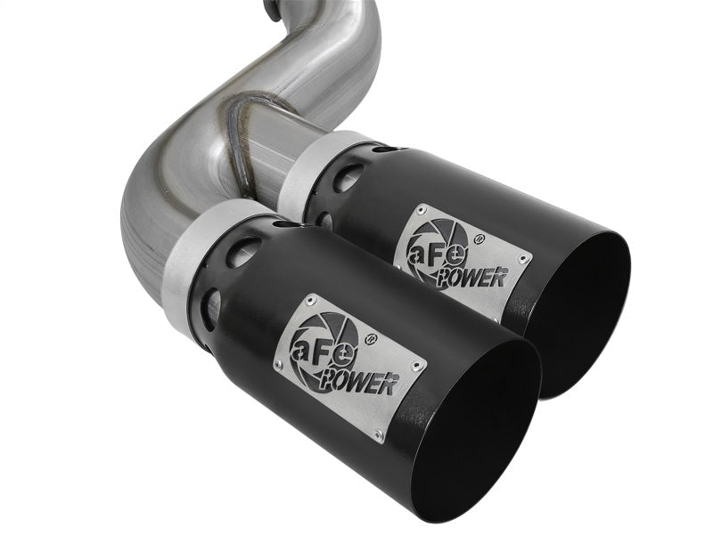 aFe Rebel XD 4in SS DPF - Back Exhaust 17 - 18 Ford Diesel Trucks V8 - 6.7L (td) w/ Dual Black Tips - DPF Back - aFe