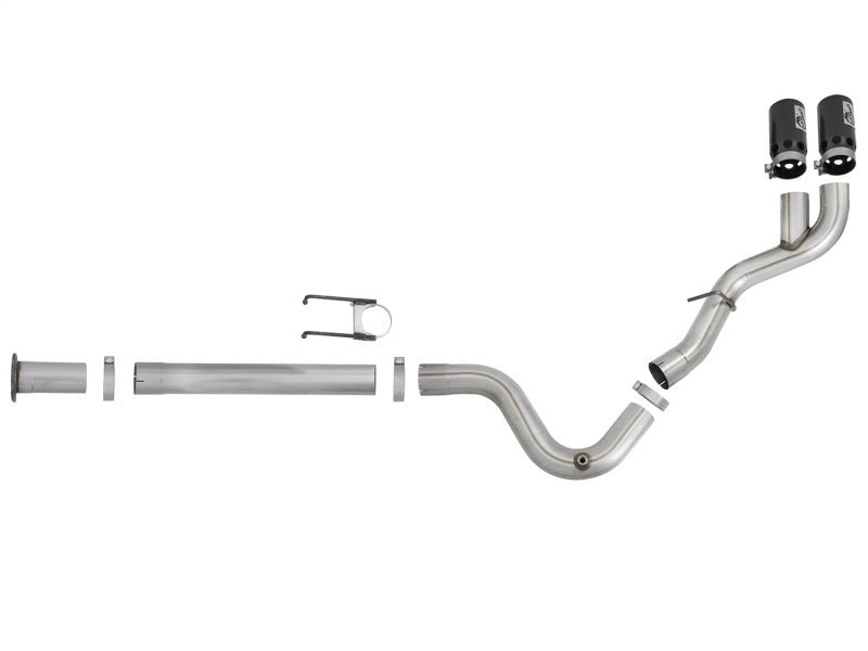 aFe Rebel XD 4in SS DPF - Back Exhaust 17 - 18 Ford Diesel Trucks V8 - 6.7L (td) w/ Dual Black Tips - DPF Back - aFe