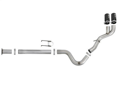 aFe Rebel XD 4in SS DPF - Back Exhaust 17 - 18 Ford Diesel Trucks V8 - 6.7L (td) w/ Dual Black Tips - DPF Back - aFe