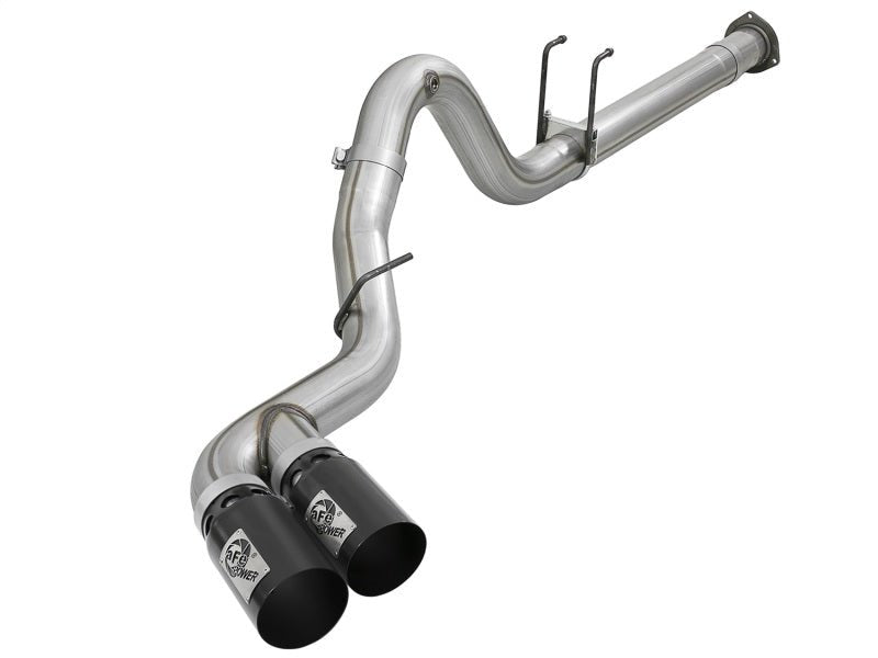 aFe Rebel XD 4in SS DPF - Back Exhaust 17 - 18 Ford Diesel Trucks V8 - 6.7L (td) w/ Dual Black Tips - DPF Back - aFe