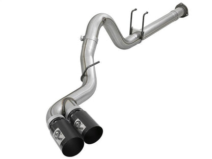 aFe Rebel XD 4in SS DPF - Back Exhaust 17 - 18 Ford Diesel Trucks V8 - 6.7L (td) w/ Dual Black Tips - DPF Back - aFe