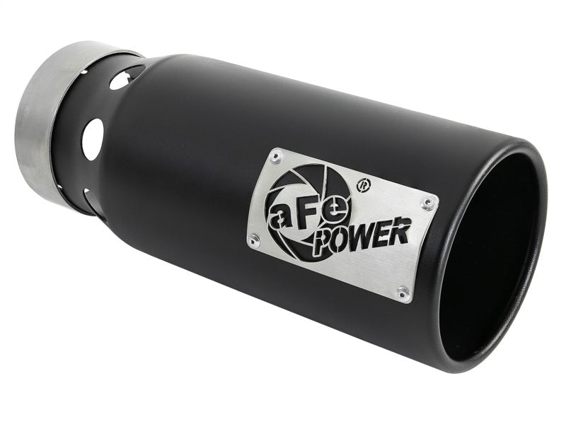 aFe SATURN 4S 4in SS Intercooled Exhaust Tip - Black 4in In x 5in Out x 12in L Bolt - On - Tips - aFe