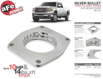 aFe Silver Bullet Throttle Body Spacers TBS 2014 GM Silverado/Sierra 1500 V8 5.3L - Throttle Body Spacers - aFe