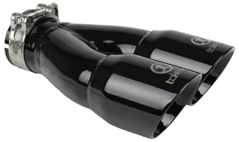 aFe Takeda 2.5in 304 Stainless Steel Clamp - on Exhaust Tip 2.5in Inlet 3in Dual Outlet - Black - Tips - aFe