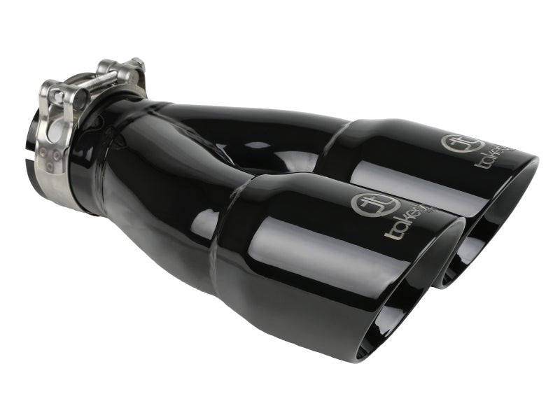 aFe Takeda 2.5in 304 Stainless Steel Clamp - on Exhaust Tip 2.5in Inlet 3in Dual Outlet - Black - Tips - aFe