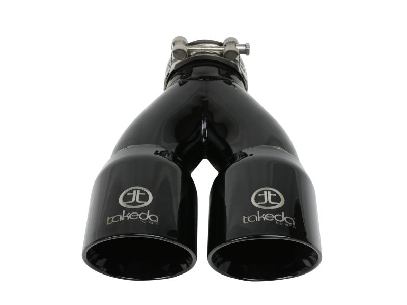 aFe Takeda 2.5in 304 Stainless Steel Clamp - on Exhaust Tip 2.5in Inlet 3in Dual Outlet - Black - Tips - aFe