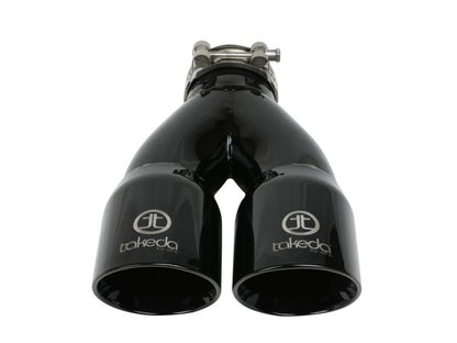 aFe Takeda 2.5in 304 Stainless Steel Clamp - on Exhaust Tip 2.5in Inlet 3in Dual Outlet - Black - Tips - aFe
