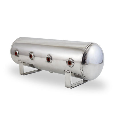 Air Lift 2.5 Gal Alum Air Tank - (4) 1/4in Face Ports & 1/4in Drain Port - 20in L X 6in D - Polished-Air Tanks-Air Lift