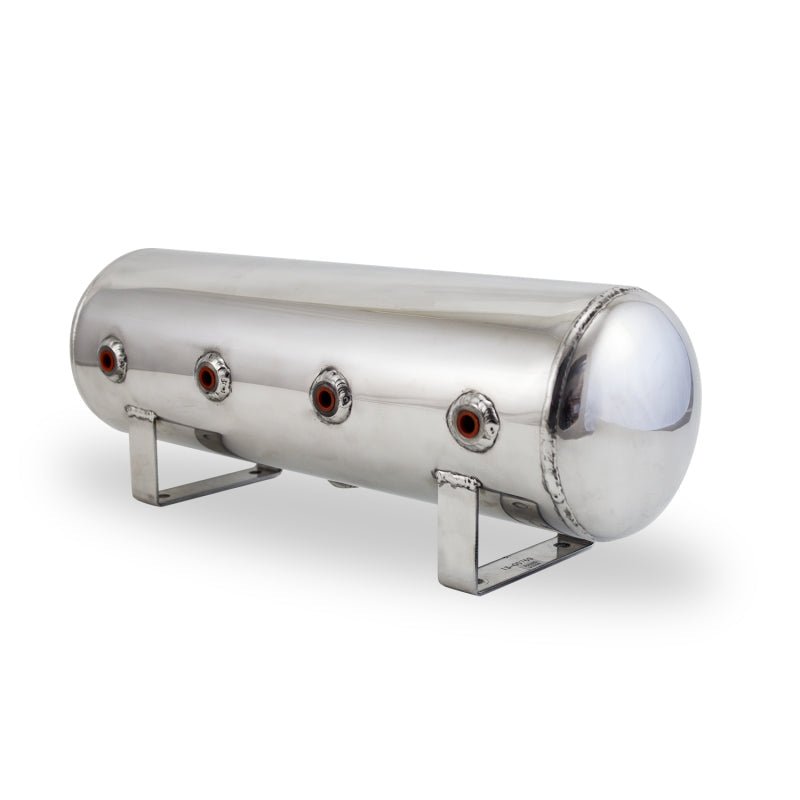 Air Lift 2.5 Gal Alum Air Tank - (4) 1/4in Face Ports & 1/4in Drain Port - 20in L X 6in D - Polished-Air Tanks-Air Lift