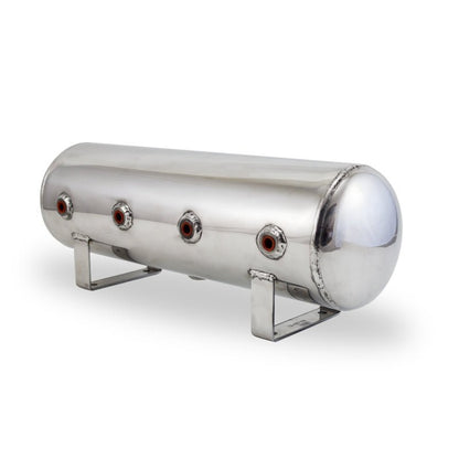 Air Lift 2.5 Gal Alum Air Tank - (4) 1/4in Face Ports & 1/4in Drain Port - 20in L X 6in D - Polished-Air Tanks-Air Lift