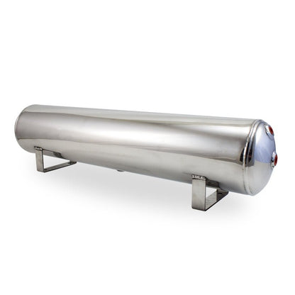 Air Lift 4 Gal Alum Tank - (2) 1/4in (2) 3/8in End & 1/4in Drain - 30in L X 6in D - Polished-Air Tanks-Air Lift