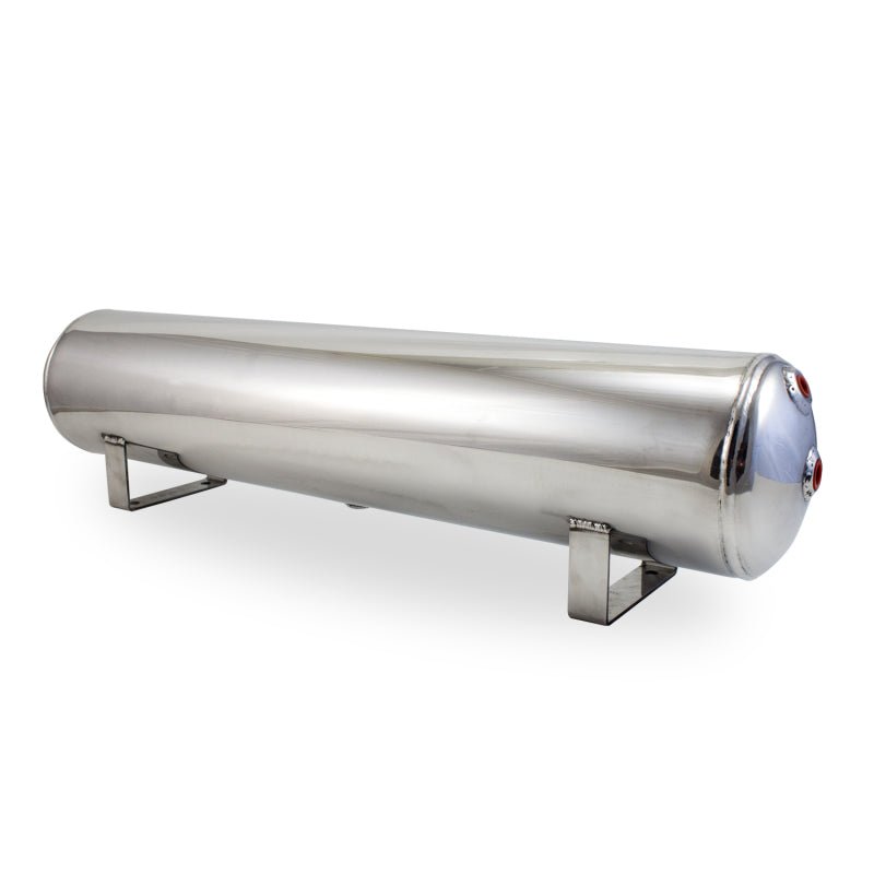 Air Lift 4 Gal Alum Tank - (2) 1/4in (2) 3/8in End & 1/4in Drain - 30in L X 6in D - Polished-Air Tanks-Air Lift