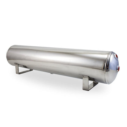 Air Lift 4 Gal Alum Tank - (2) 1/4in (2) 3/8in End & 1/4in Drain - 30in L X 6in D - Polished-Air Tanks-Air Lift