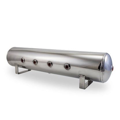 Air Lift 4 Gal Alum Tank - (4) 1/4in Face (2) 3/8in Ports & 1/4in Drain - 30in L X 6in D - Polished-Air Tanks-Air Lift