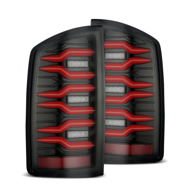 AlphaRex 07-08 Dodge Ram1500/07-09 Dodge Ram 2500+3500 Luxx-Series LED Tail Lights(Pair) Black/Red-Headlights-AlphaRex