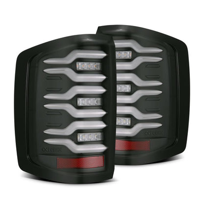 AlphaRex 14-18 Chevrolet Silverado Luxx-Series LED Tail Lights Black w/Activ Light/Seq Signal-Tail Lights-AlphaRex