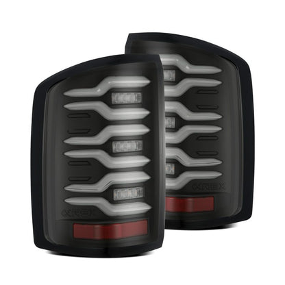 AlphaRex 14-18 GMC Sierra 1500/2500HD/3500HD LUXX-Series LED Tail Lights Blk w/Actv Light & Seq. Sig-Headlights-AlphaRex
