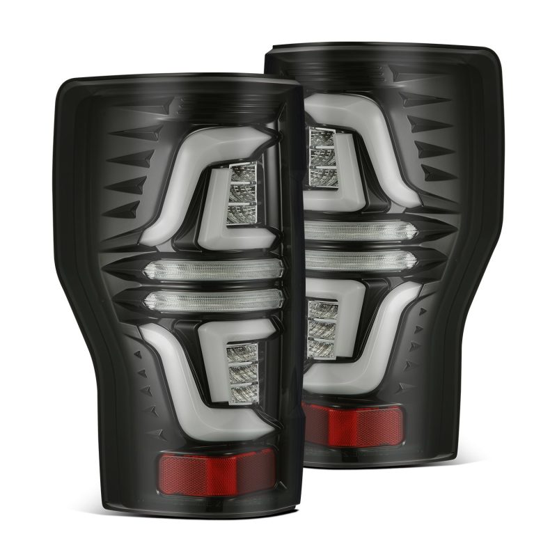 AlphaRex 17-19 Ford F250 Super Duty PRO-Series LED Tail Lights Jet Black (w/o Blind Spot Sensor)-Tail Lights-AlphaRex