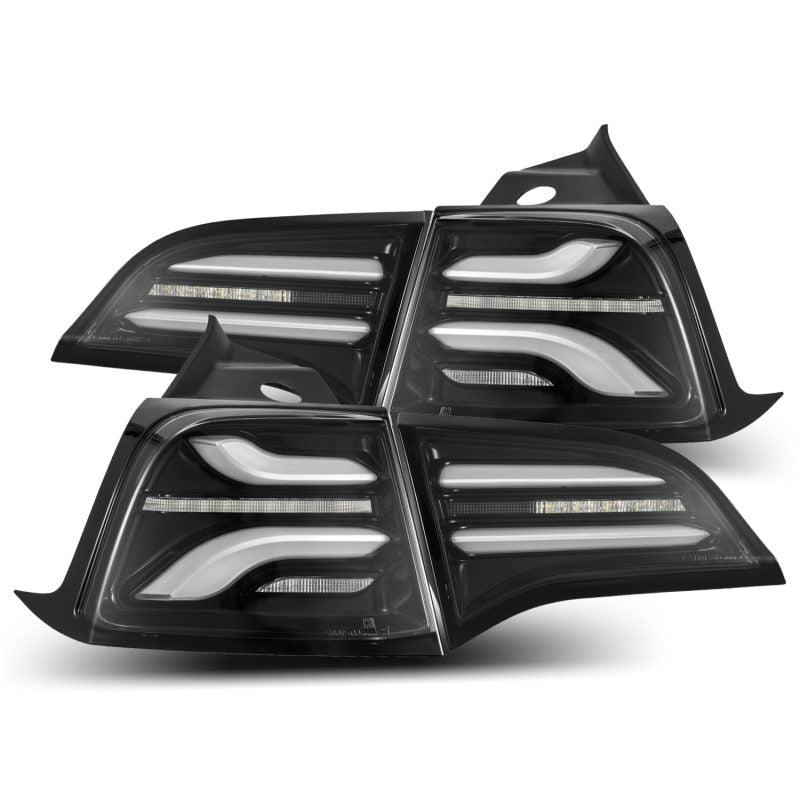 AlphaRex 17-22 Tesla Model 3 PRO-Series LED Tail Lights Jet Black w/Seq Sig-Tail Lights-AlphaRex