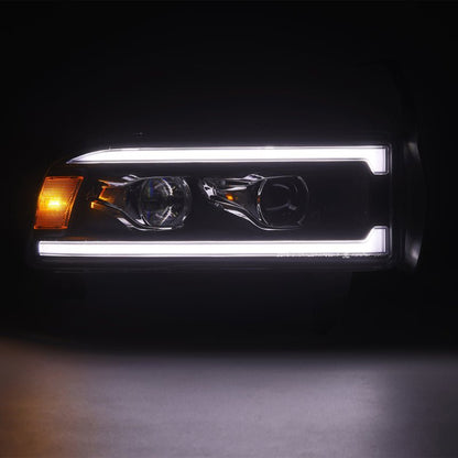 AlphaRex 94-01 RAM 1500 LUXX LED Proj Headlights Blk w/Activ Light/Seq Signal/SB DRL-Headlights-AlphaRex