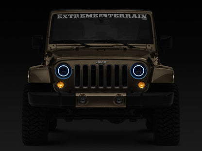 Raxiom 97-18 Jeep Wrangler TJ/JK Axial 7-Inch LED Headlights w/RGB Halo- Black Housing (Clear Lens)