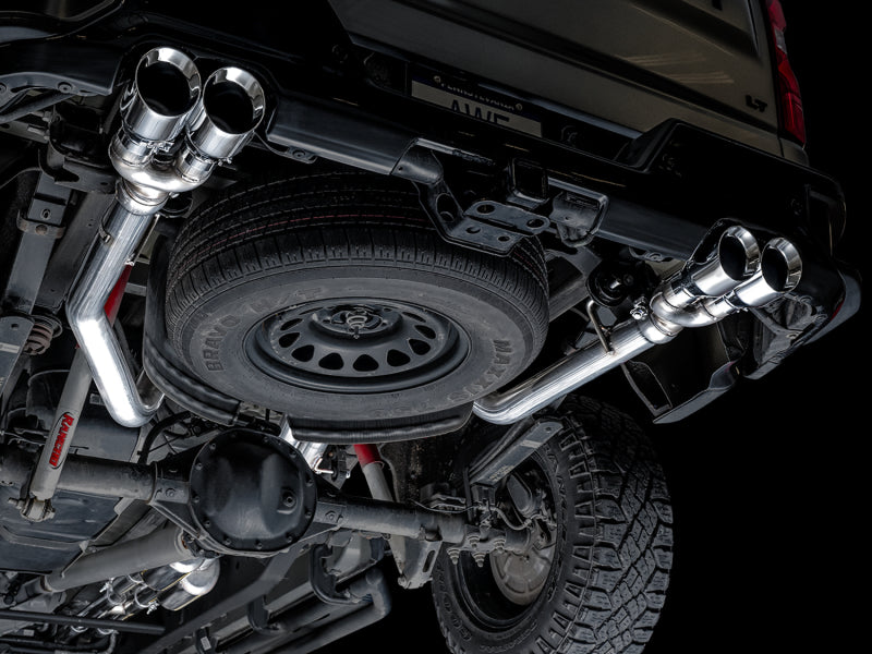 AWE Tuning 4th Gen GM 1500 6.2L 0FG Cat-Back Split Rear Exit (w/ Bumper Cutouts) - Quad Chrome Tips