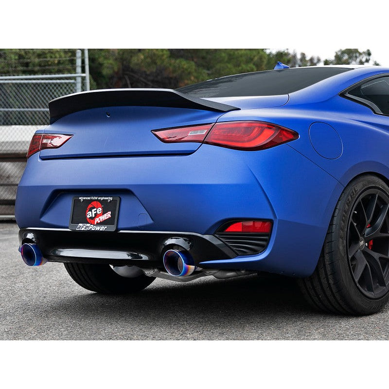 aFe POWER Takeda 2.5in 304 SS CB Exhaust w/ Blue Flame Tips 17-19 Infiniti Q60 V6-3.0L (tt)