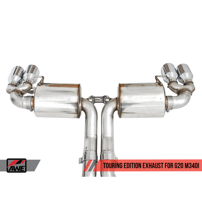 AWE Tuning 2019+ BMW M340i (G20) Non-Resonated Touring Edition Exhaust - Quad Chrome Silver Tips