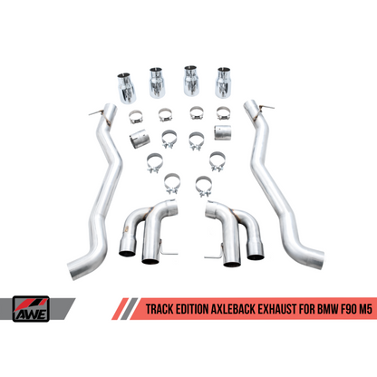 AWE Tuning 18-19 BMW M5 (F90) 4.4T AWD Axle-back Exhaust - Track Edition (Chrome Silver Tips)