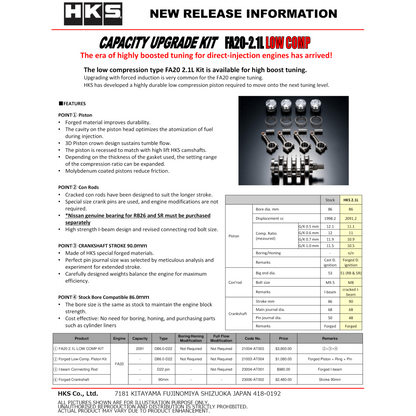 HKS PISTON KIT FA20 2.1L LOW COMP