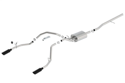 Borla 14 Sierra 1500 C/B S-Type Exhaust/2.75in Into Dual 2.25in Out 4in Split Rear Exit-Black Chrome