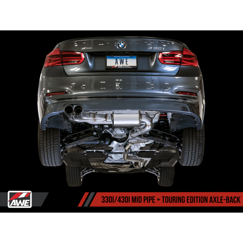 AWE Tuning BMW F3X 28i / 30i Touring Edition Axle-Back Exhaust Single Side - 80mm Black Tips