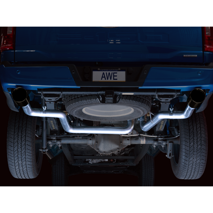 AWE 0FG 21+ Ford F150 Dual Split Rear Cat-Back Exhaust- 5in Diamond Black Tips