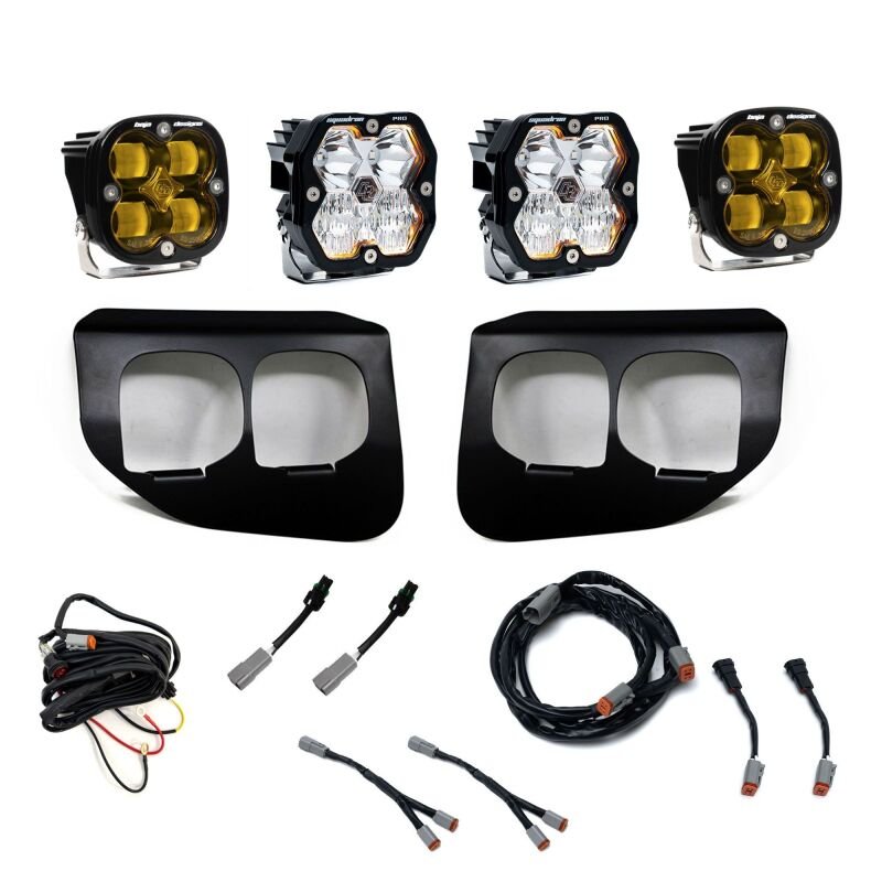 Baja Designs 20 - 22 Ford Super Duty Squadron 2.0 SAE/Pro Dual Fog Pocket Kit (Driving/Combo) - Amber - Fog Lights - Baja Designs