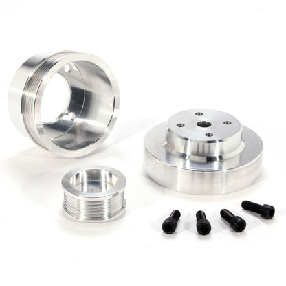 BBK 86 - 93 Mustang 5.0 Underdrive Pulley Kit - Lightweight CNC Billet Aluminum (3pc) Pulleys - Crank, Underdrive